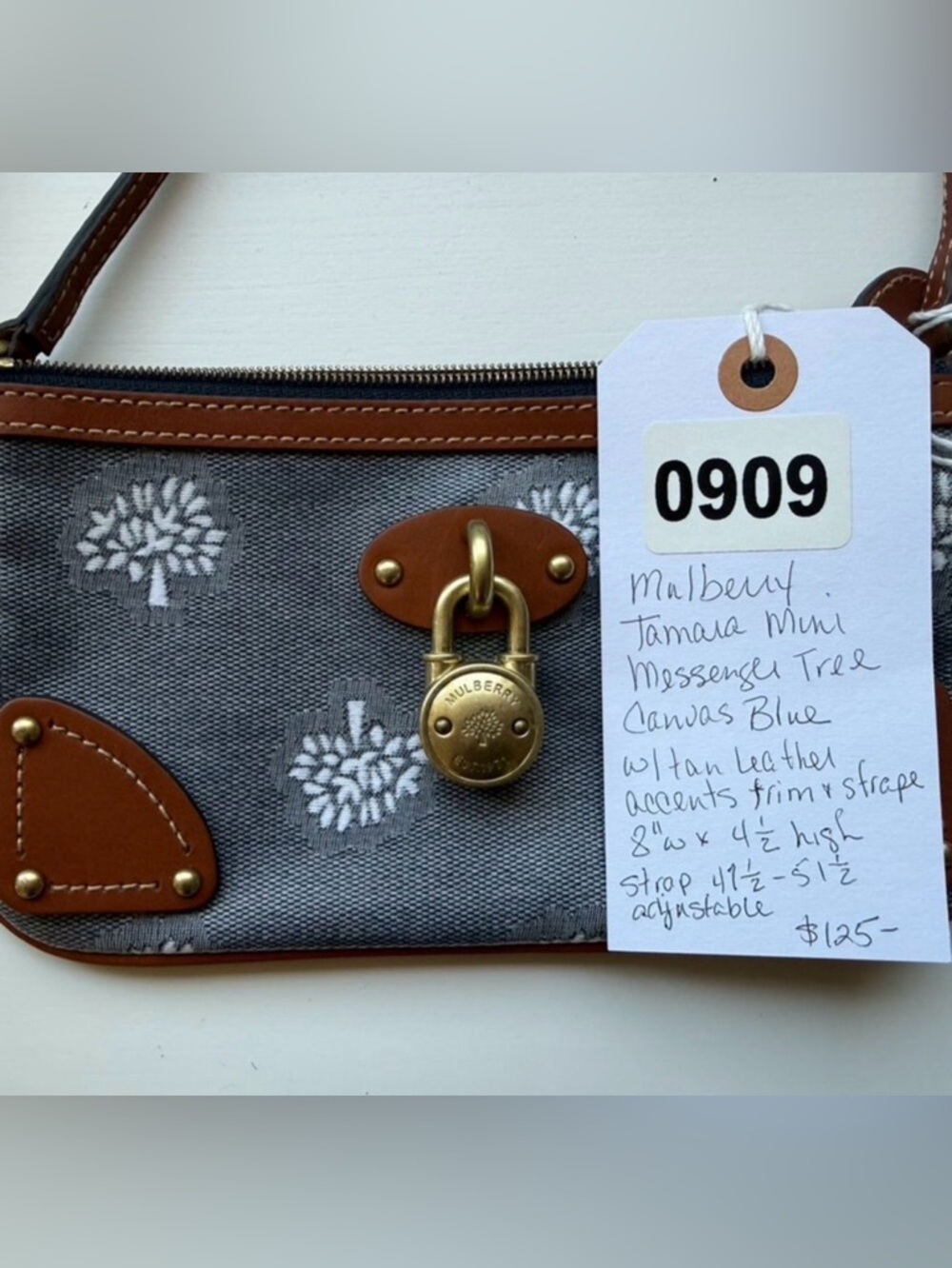 Mulberry Gray Canvas and Brown Leather Crossbody Bag with Brass Padlock - Picture 6 of 7